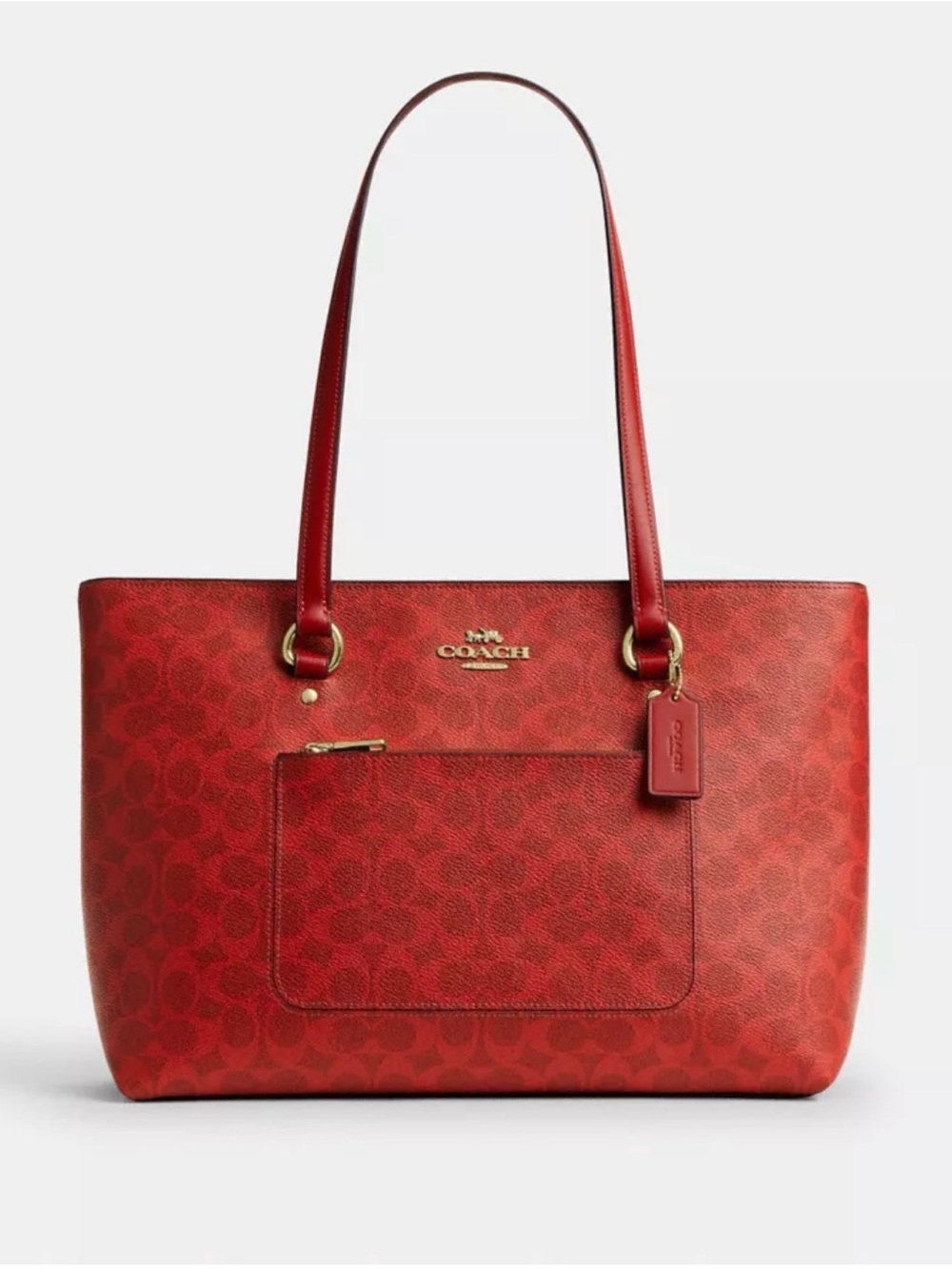 ♥️Coach NWT Crimson Red Station Tote with Front Zip Pocket and Gold Hardware
